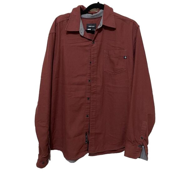 Marmot Men's size Large Maroon Red Long Sleeve Button Down Shirt Outdoor - Picture 1 of 8